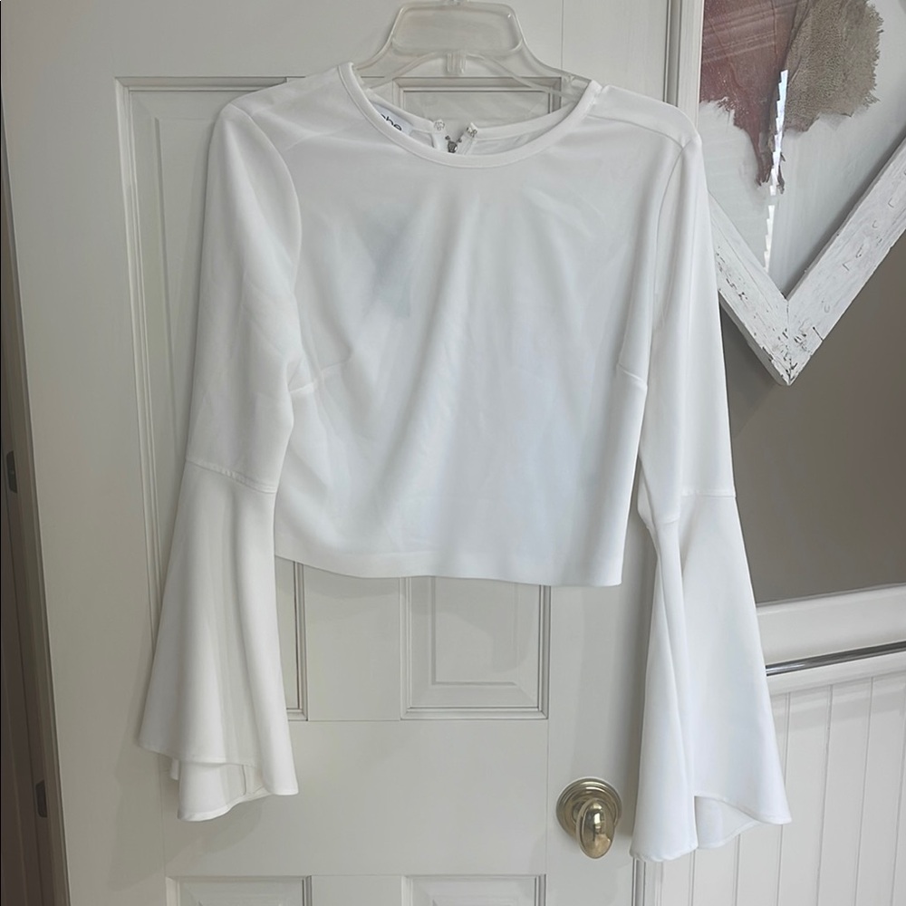 Bebe Elegant Cropped White Bell Sleeve Top